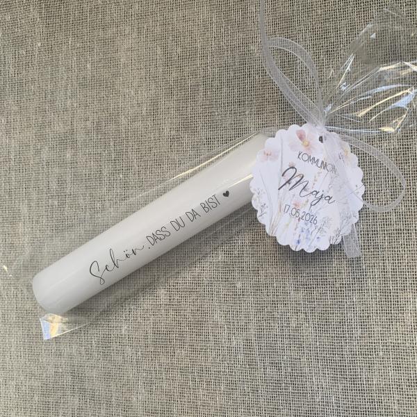 Gastgeschenk kleine Kerze Stabkerze Schön, dass Du da bist personalisiert Geschenk Taufe Kommunion Konfirmation Firmung Hochzeit